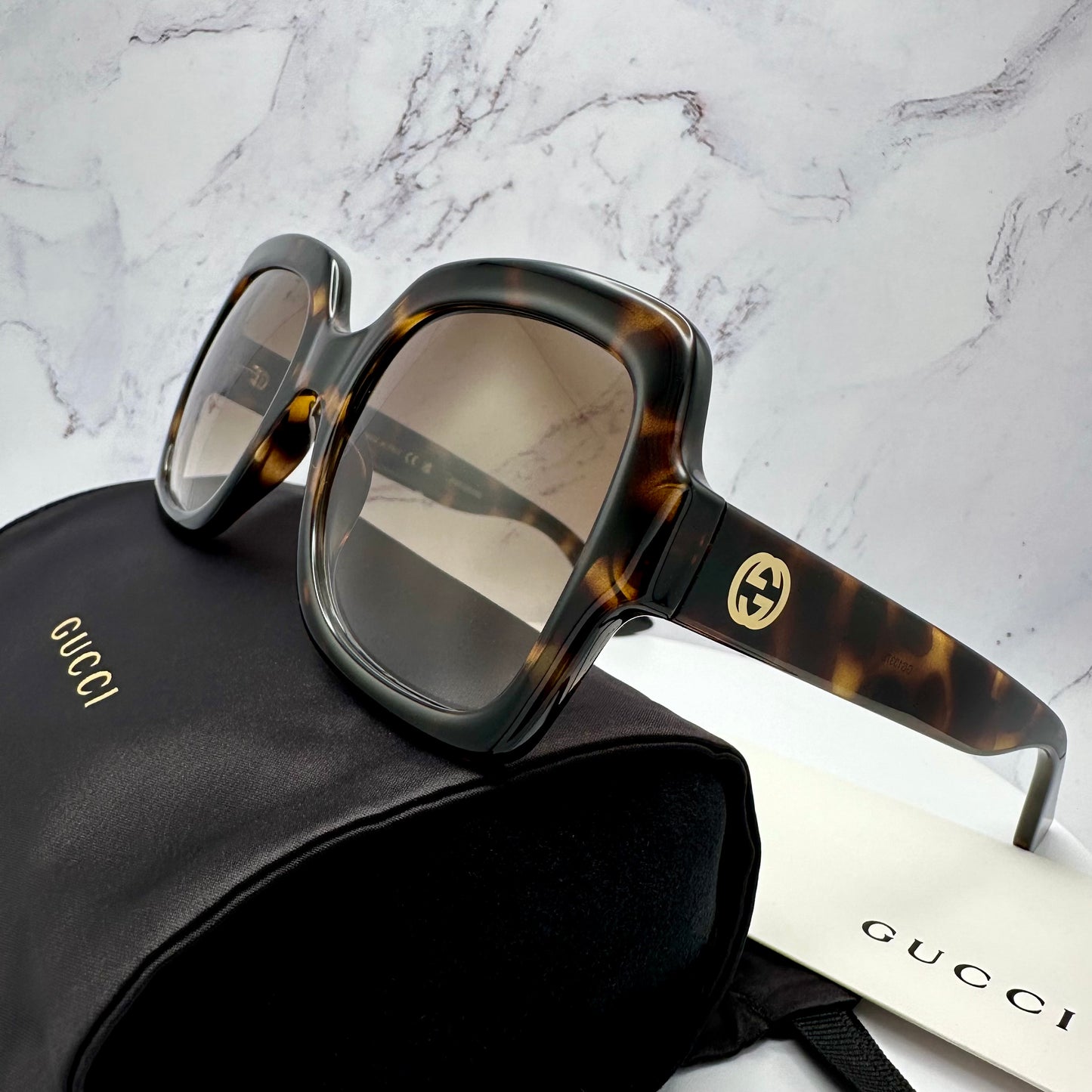 Gucci Sunglasses GG1337S 003 Brown Black Tortoise Shell Square GG Logo