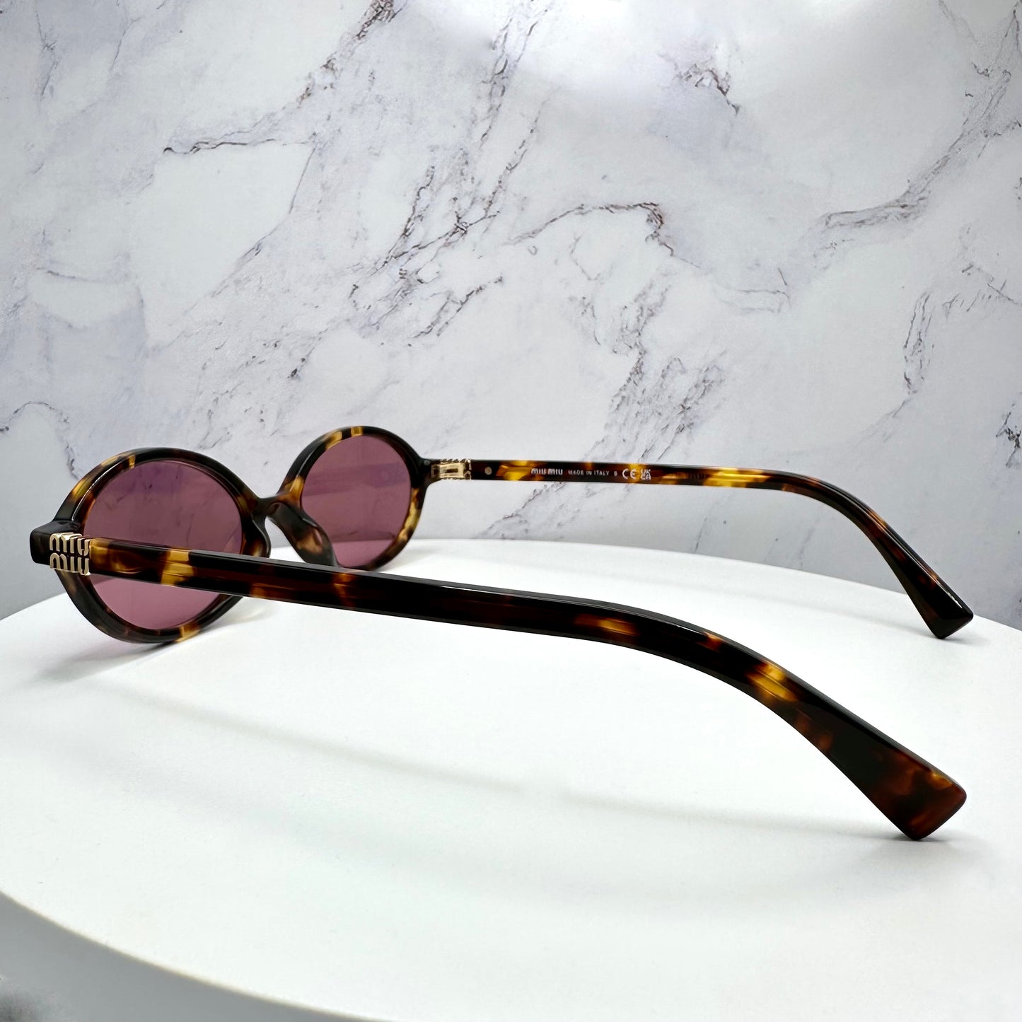 MIU MIU Sunglasses Brown Black Tortoise Gold Slim Round MU04ZS VAU50D