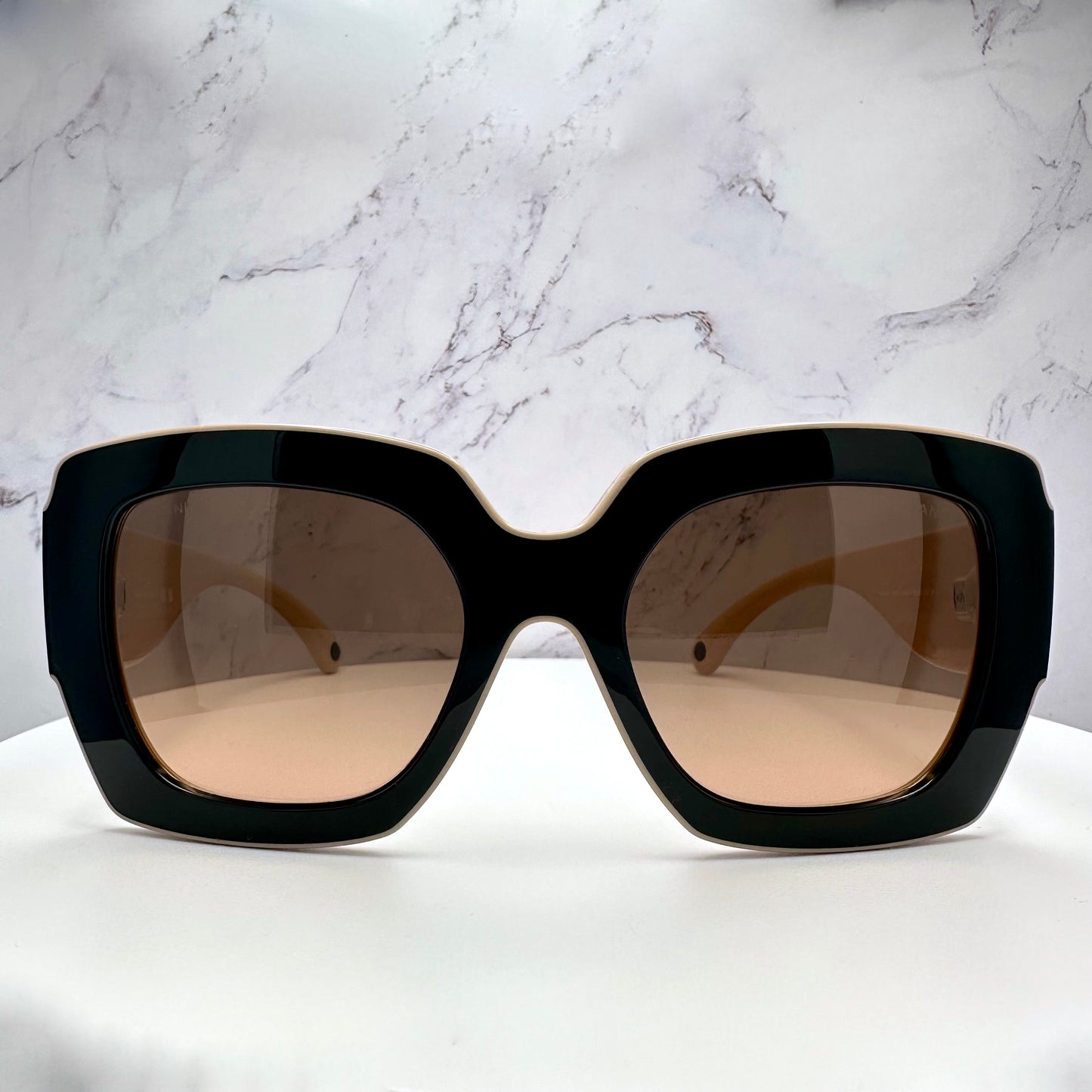 Chanel Sunglasses Black Beige Square CC Logo CH6059