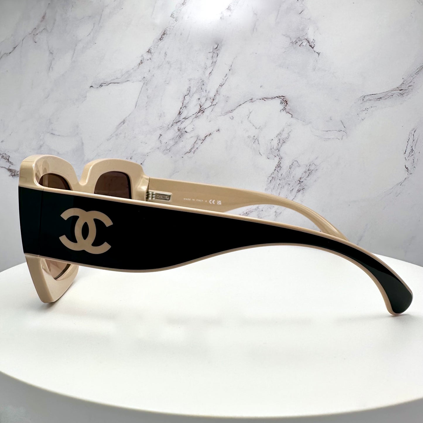 Chanel Sunglasses Black Beige Square CC Logo CH6059