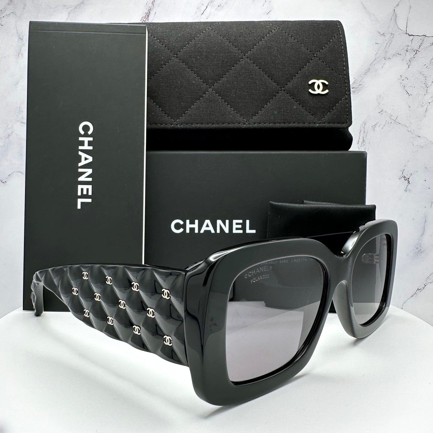 CHANEL Sunglasses CH5483 Polarized Black & Gold Quilted