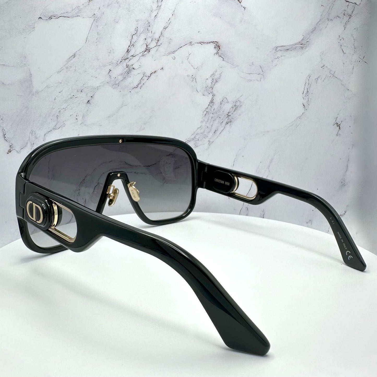 DIOR Sunglasses Black Gold CD Logo Oversized Shield Wrap