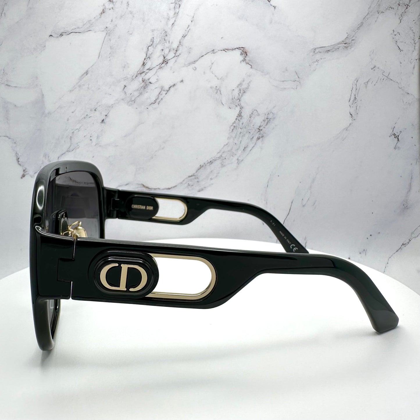 DIOR Sunglasses Black Gold CD Logo Oversized Shield Wrap