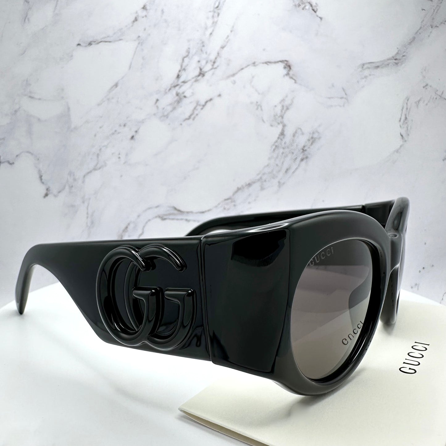 Gucci Black Sunglasses Wrap Round Interlocking GG Logo GG1544S