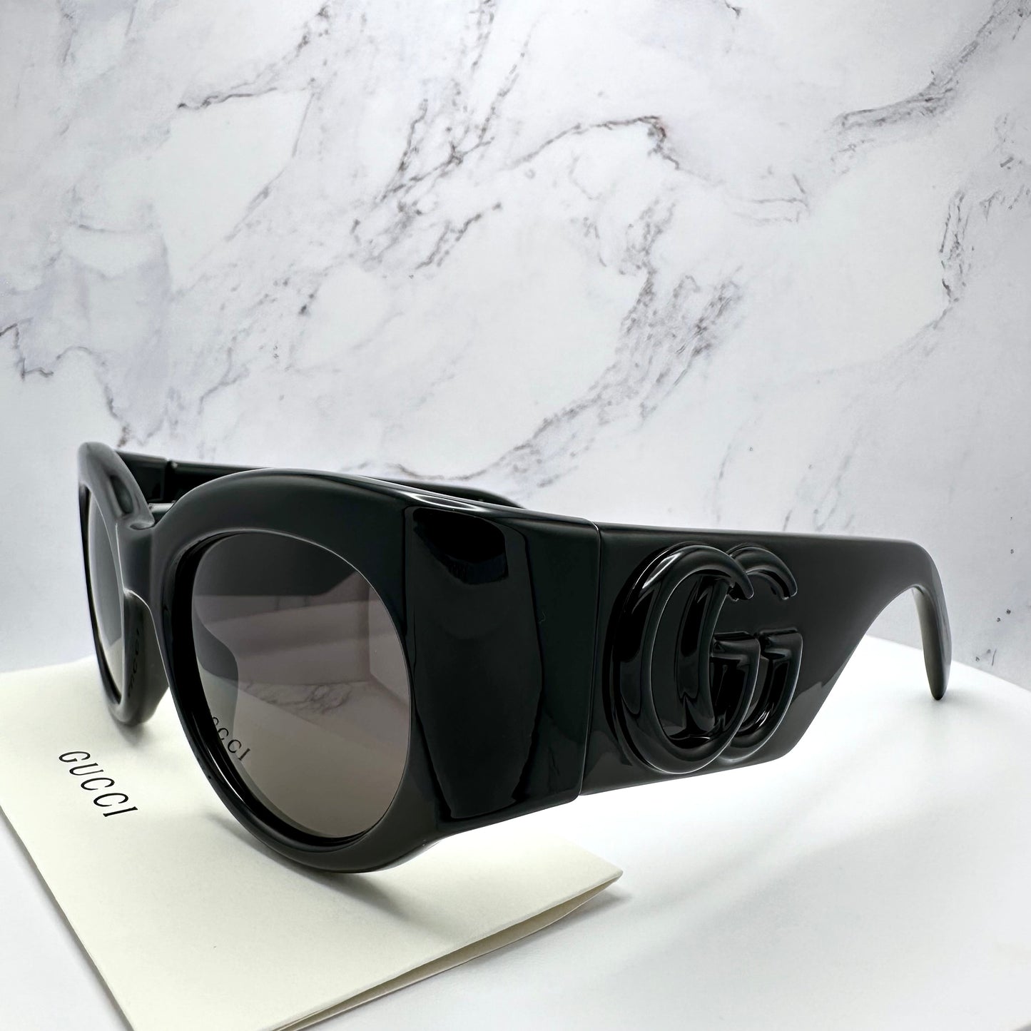 Gucci Black Sunglasses Wrap Round Interlocking GG Logo GG1544S