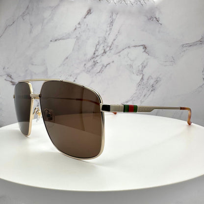 Gucci GG1676S 002 gold metal aviator pilot men's sunglasses with brown lens side view