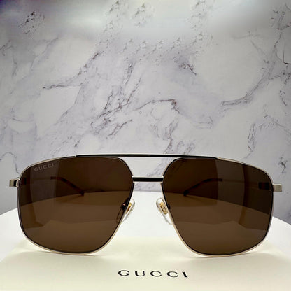 Gucci GG1676S 002 gold metal aviator men's sunglasses with brown lens front view