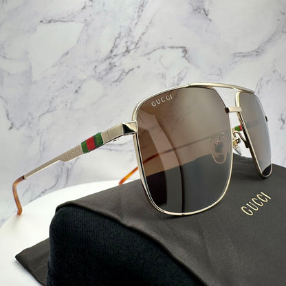 Gucci GG1676S 002 gold metal aviator pilot men's sunglasses with brown lens side view