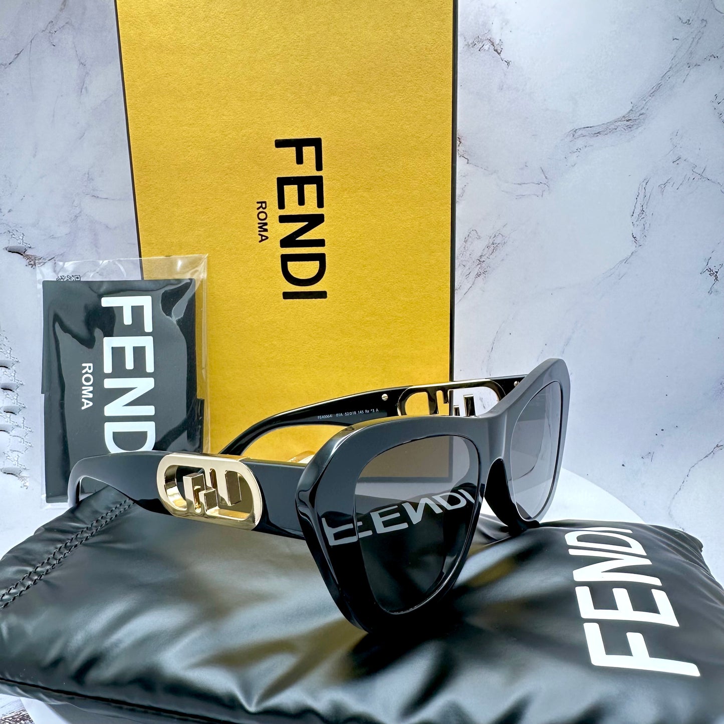 Fendi Sunglasses O'Lock Cat Eye Black Gold FE 40064101A