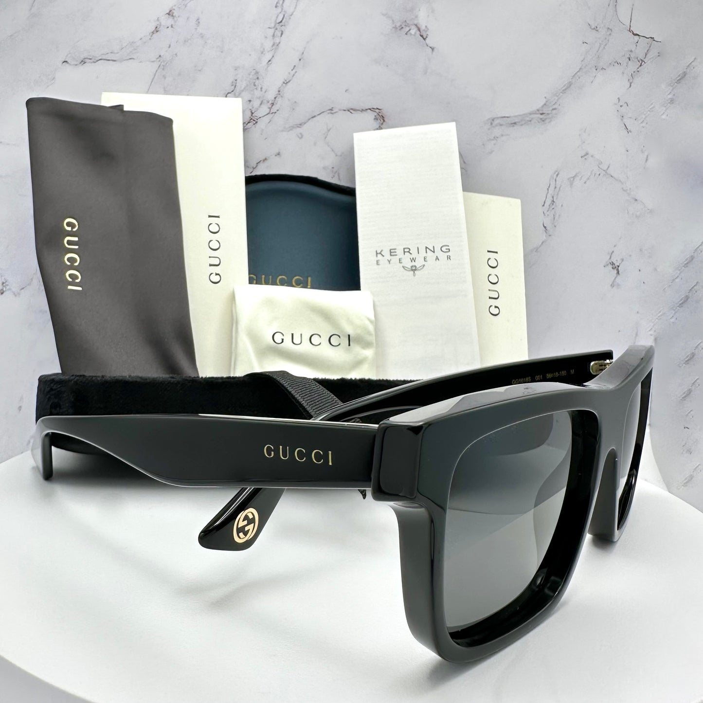 GUCCI Sunglasses GG1618S 001 Square Black Gold