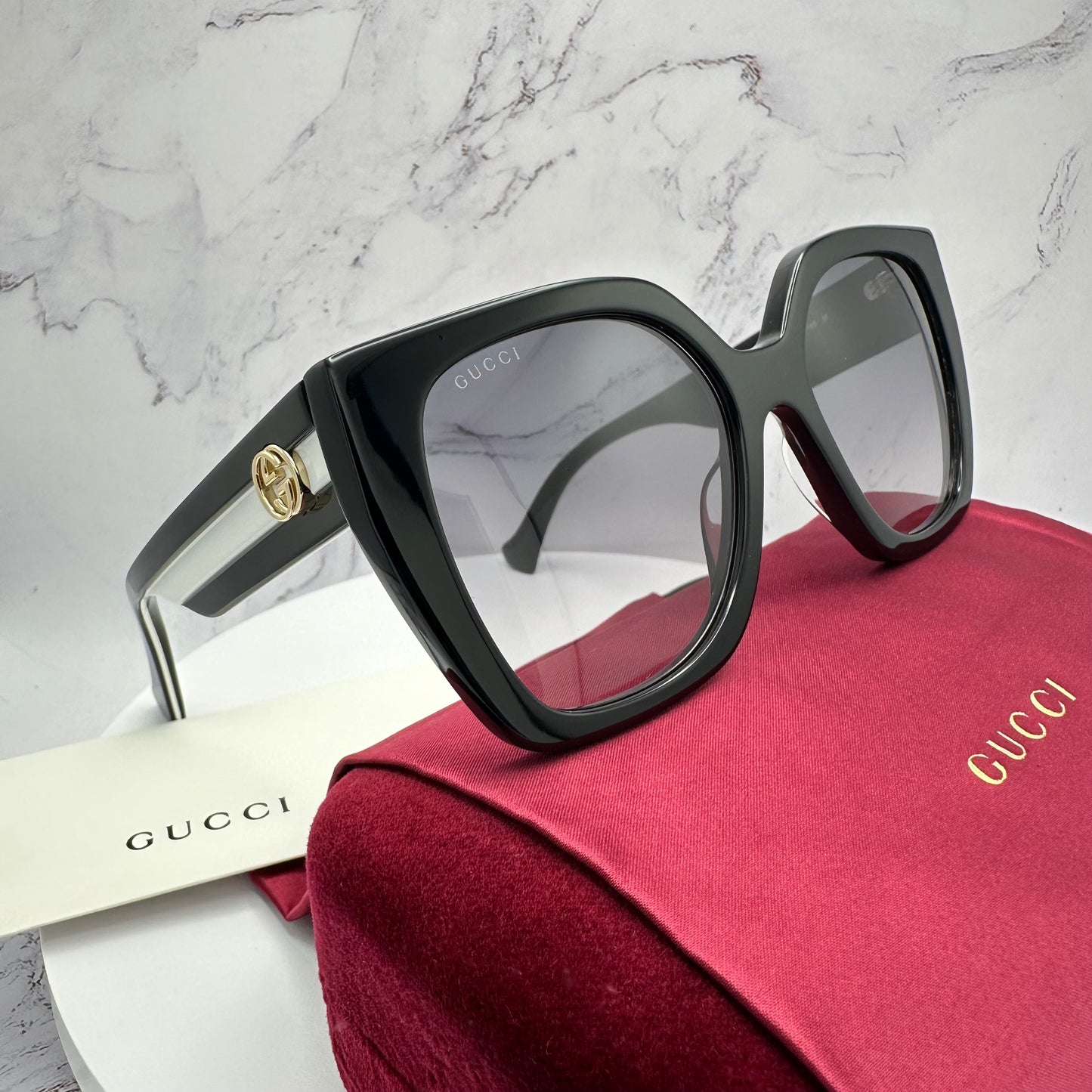 Gucci Sunglasses GG1300S 004 Black White Gold GG Logo