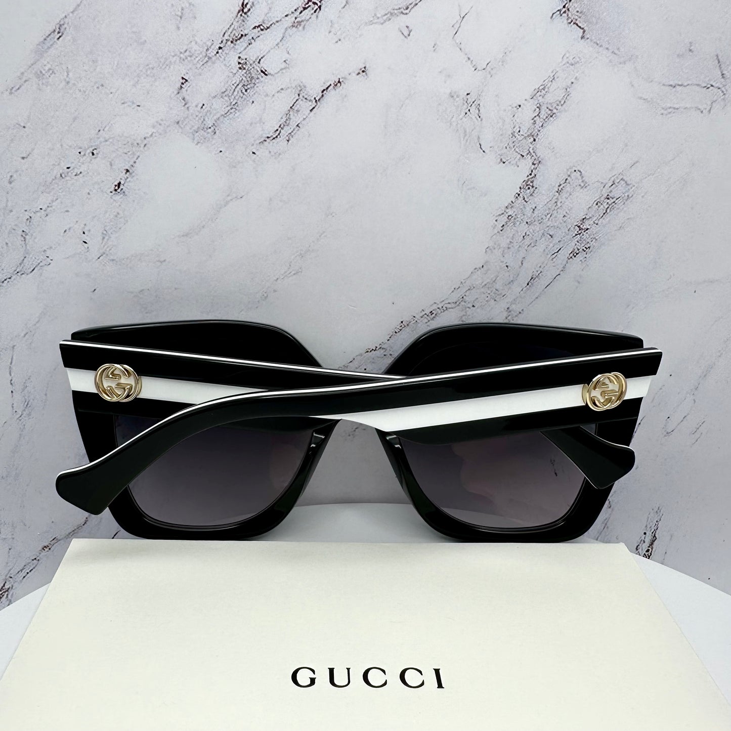 Gucci Sunglasses GG1300S 004 Black White Gold GG Logo