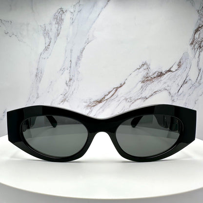 VERSACE VE4480U GB1/87 black oval gold medusa logo sunglasses front view with case