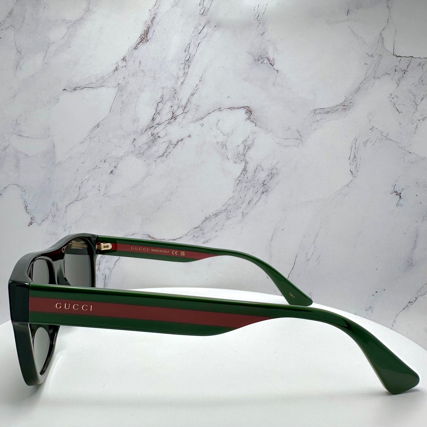 Gucci GG0341S Sunglasses Black Square Aviator Red & Green Web Arms