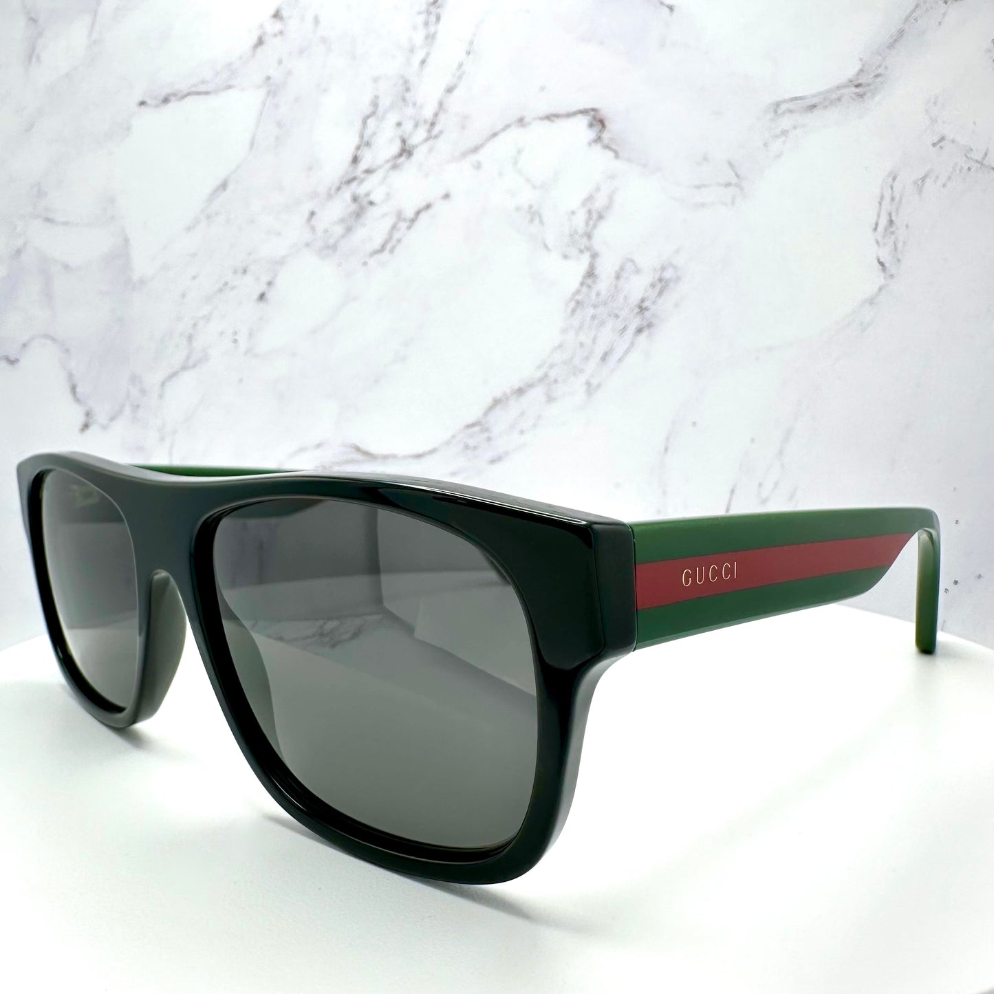 Gucci GG0341S Sunglasses Black Square Aviator Red & Green Web Arms