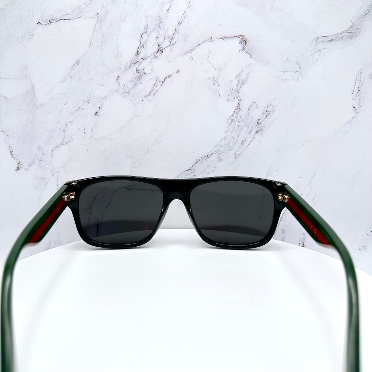 Gucci GG0341S Sunglasses Black Square Aviator Red & Green Web Arms