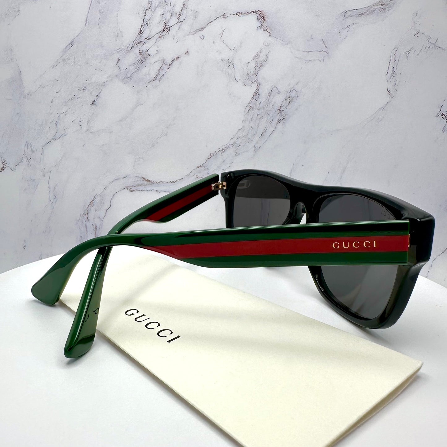 Gucci GG0341S Sunglasses Black Square Aviator Red & Green Web Arms