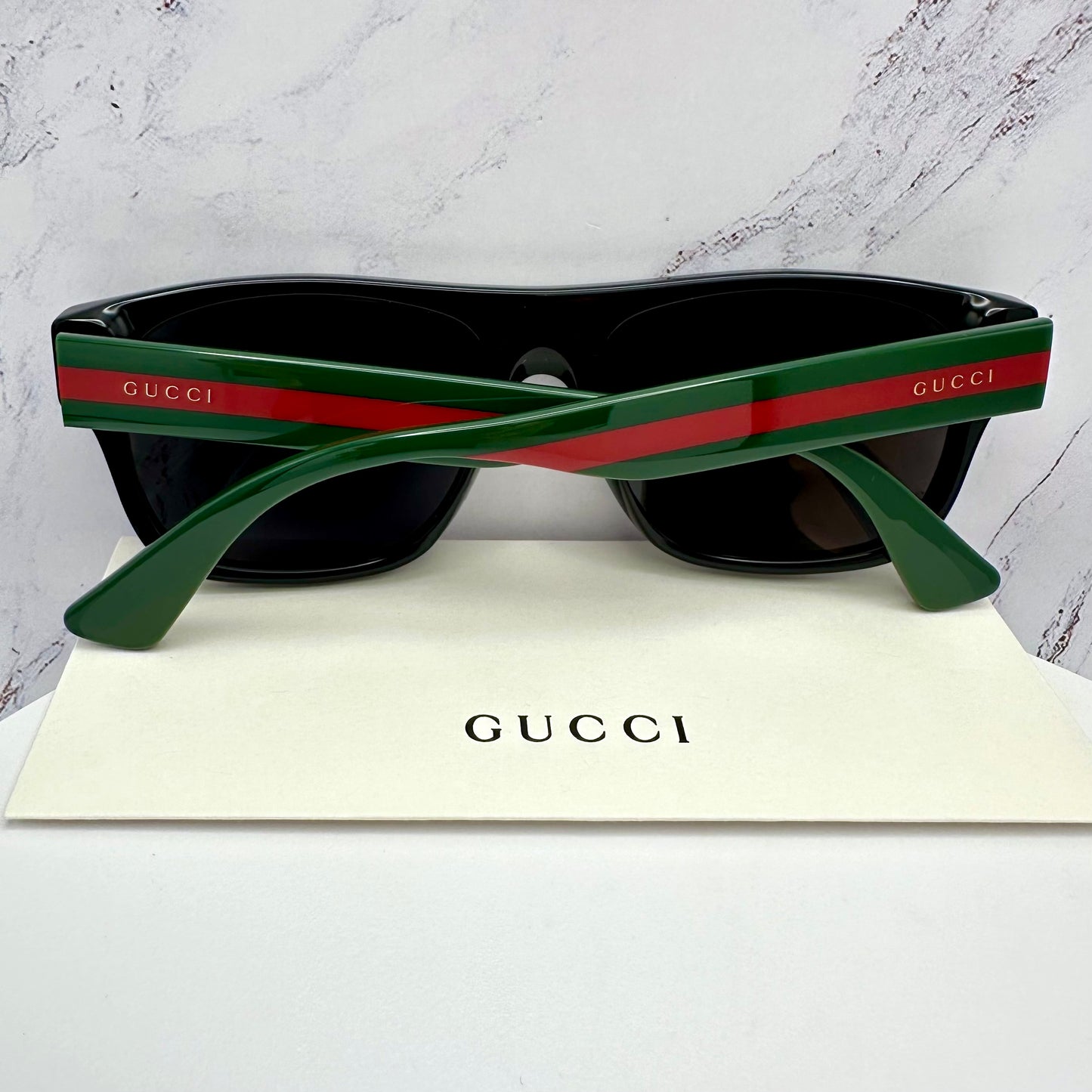 Gucci GG0341S Sunglasses Black Square Aviator Red & Green Web Arms