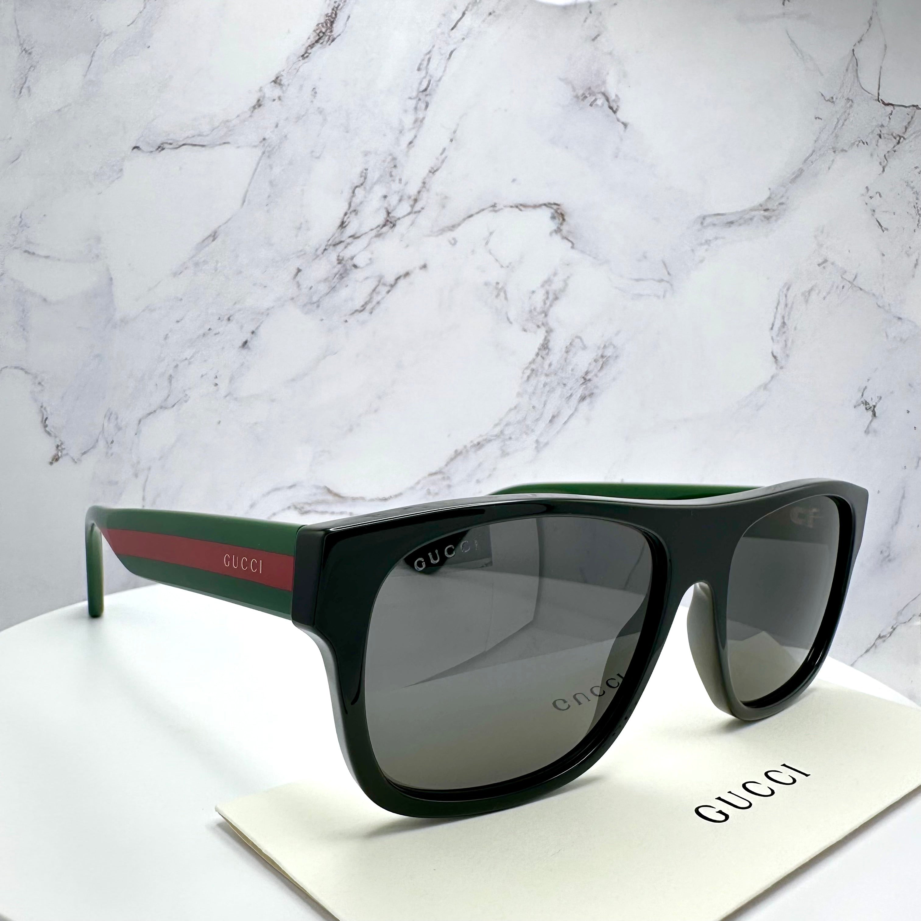 Gucci GG0341S Sunglasses Black Red Green Web Arms GUCCI Logo CLASSY MODA NYC