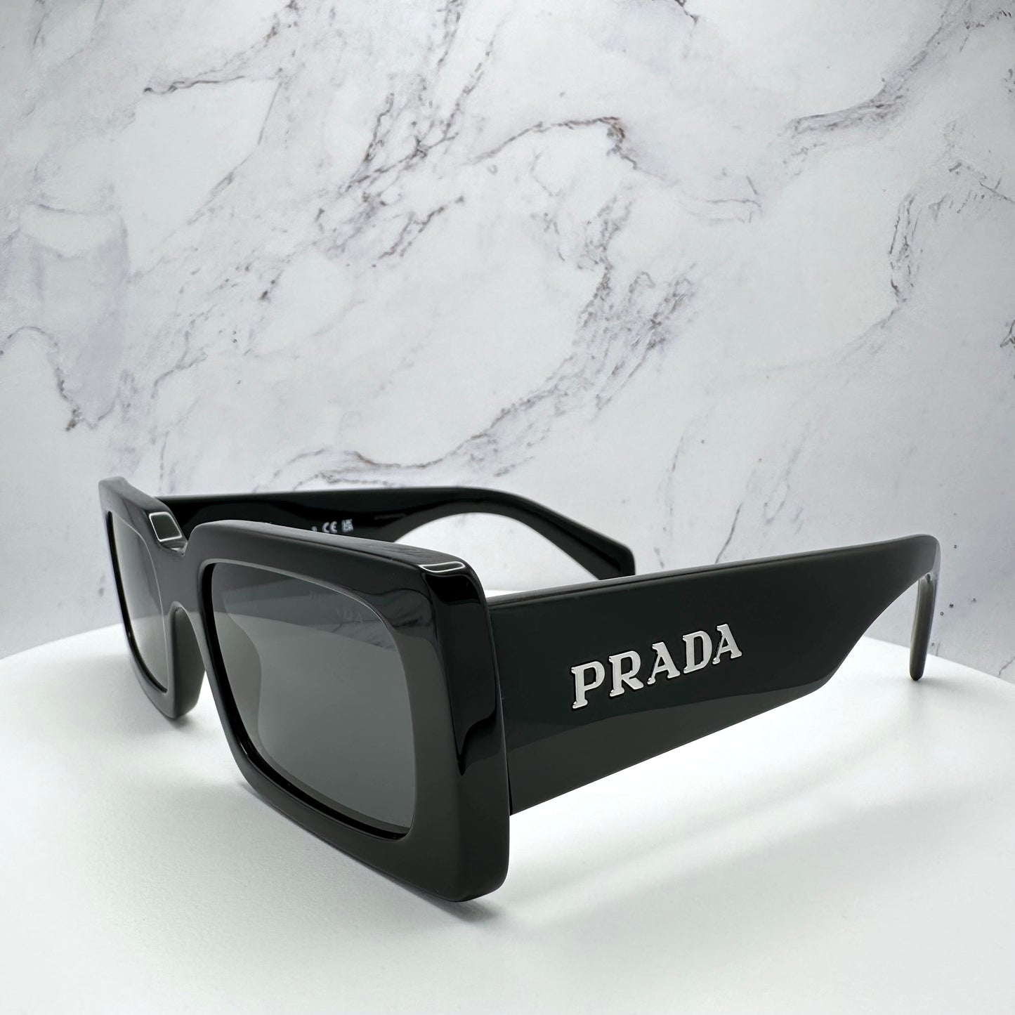 Prada Black Acetate Rectangle Sunglasses Logo PR A07S