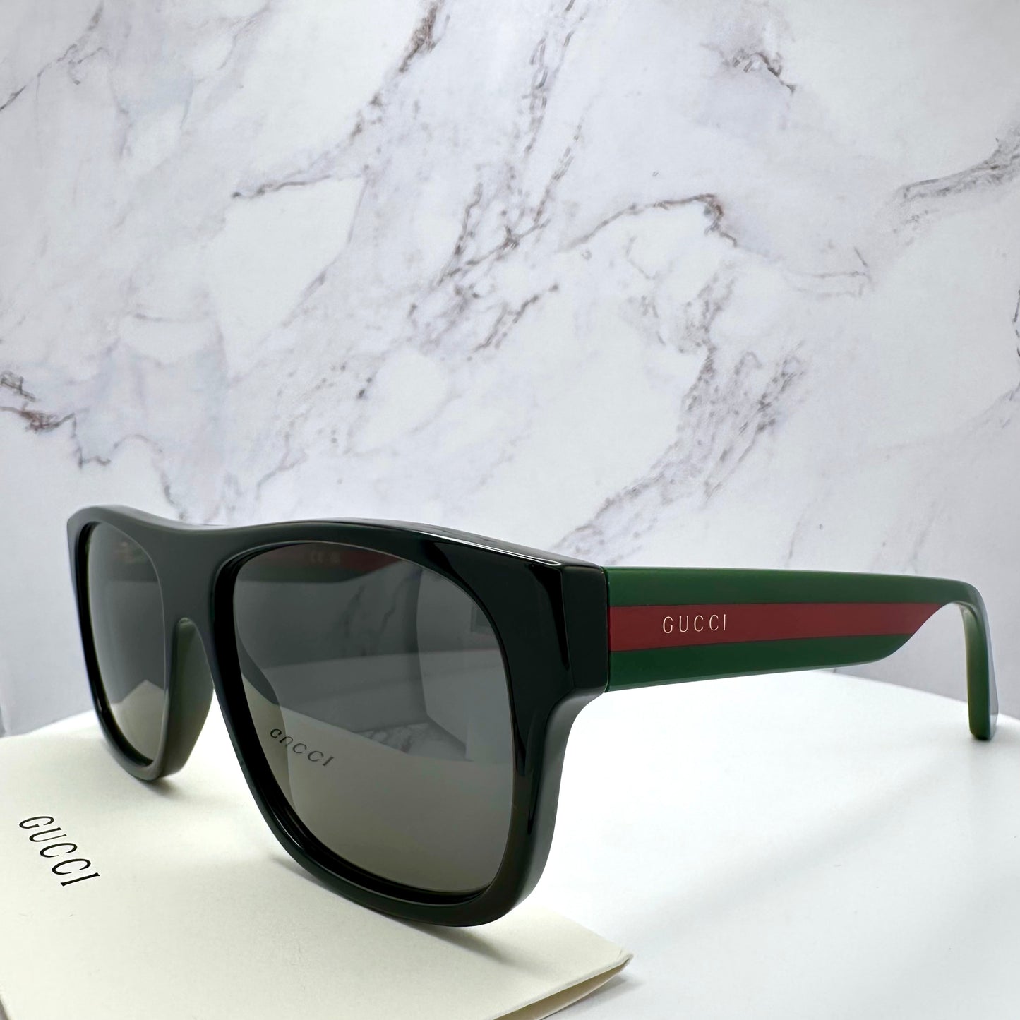 Gucci GG0341S Sunglasses Black Square Aviator Red & Green Web Arms