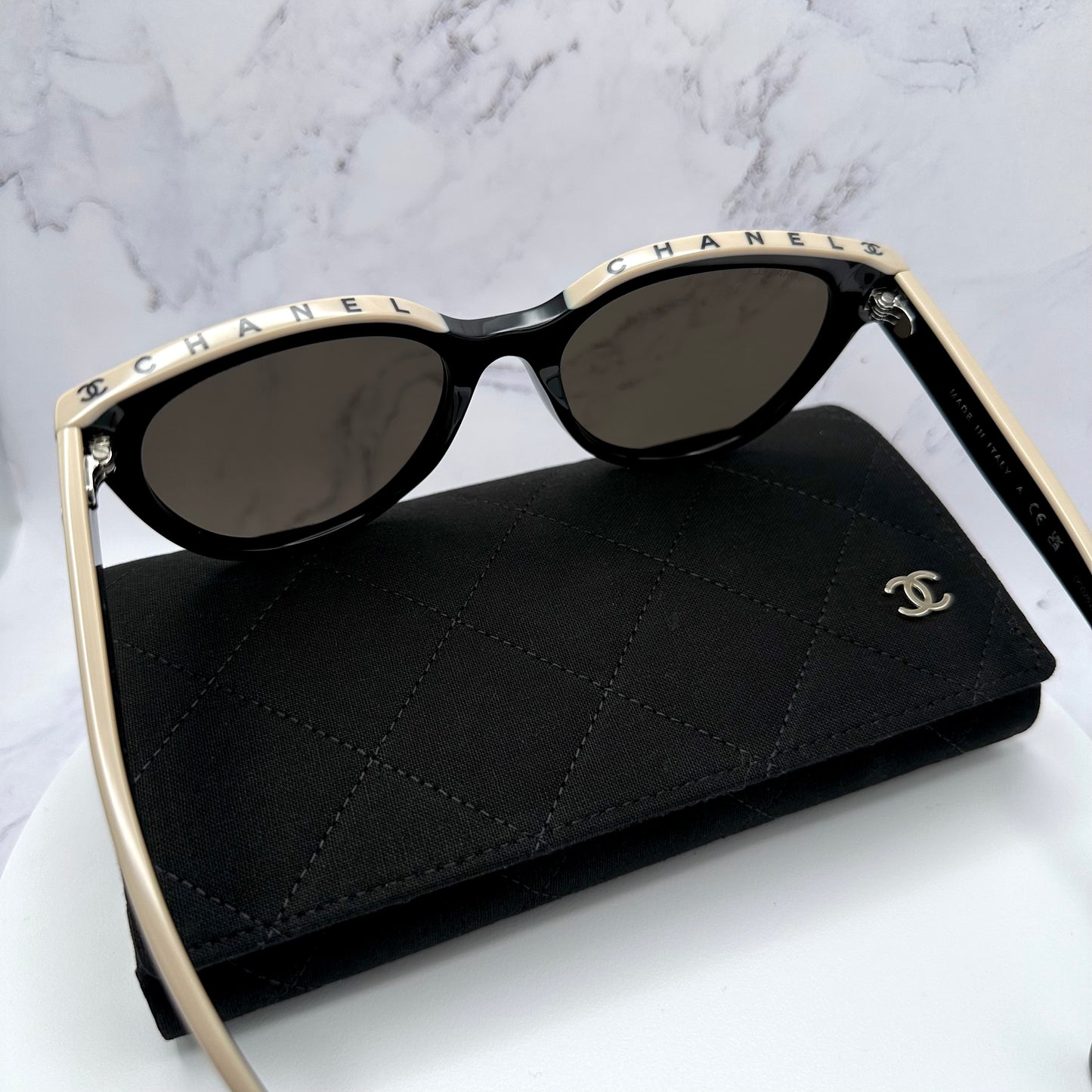 Chanel Black & Beige CHANEL Letter Logo CH5414 Sunglasses