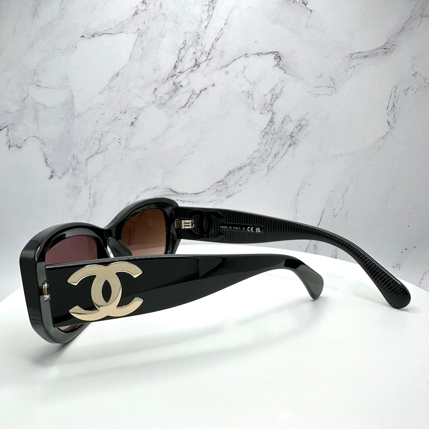 CHANEL Sunglasses CH5493 Rectangle Black Gold CC Eyewear