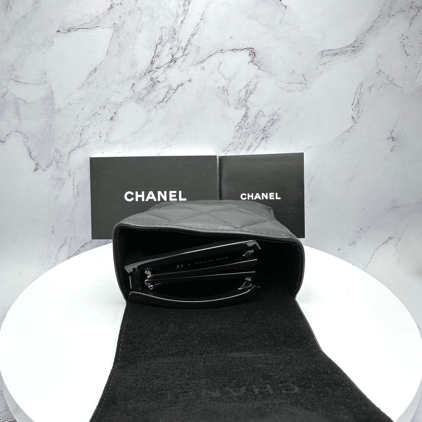 CHANEL Sunglasses Black Interlocking CC Logo Foldable 53-22-140