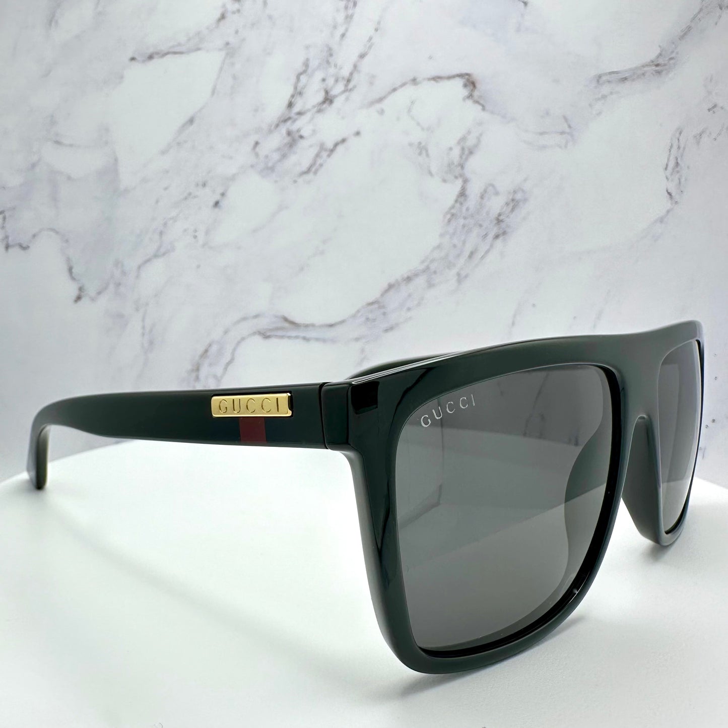 Gucci Black Sunglasses Square Aviator Gold Plate Web GG0748S