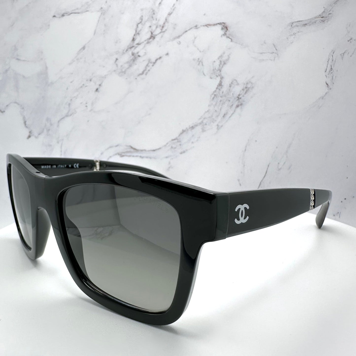 CHANEL Sunglasses Black Interlocking CC Logo Foldable 53-22-140