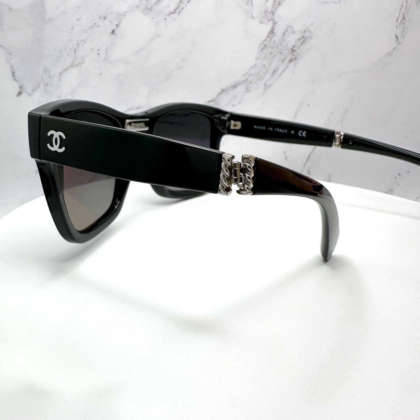 CHANEL Sunglasses Black Interlocking CC Logo Foldable 53-22-140