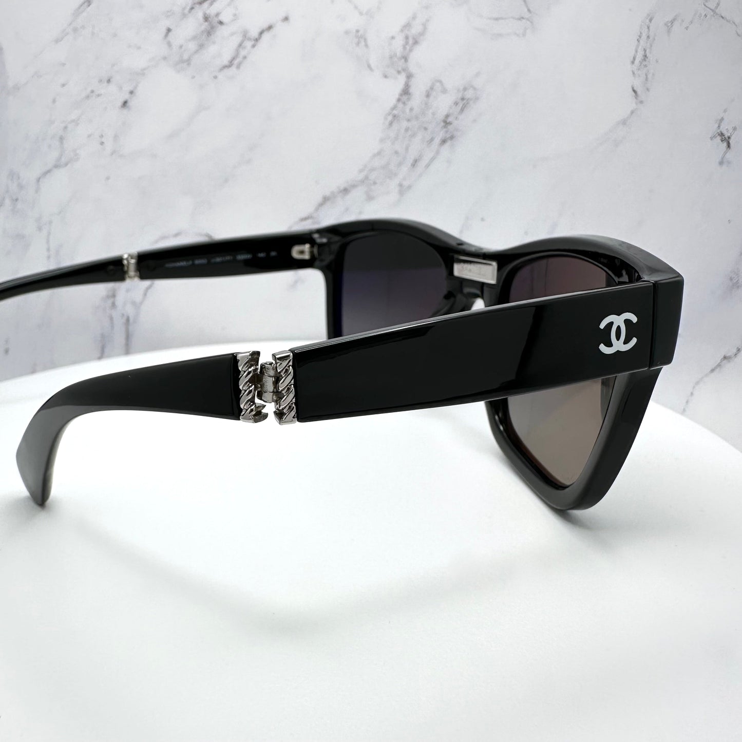 CHANEL Sunglasses Black Interlocking CC Logo Foldable 53-22-140