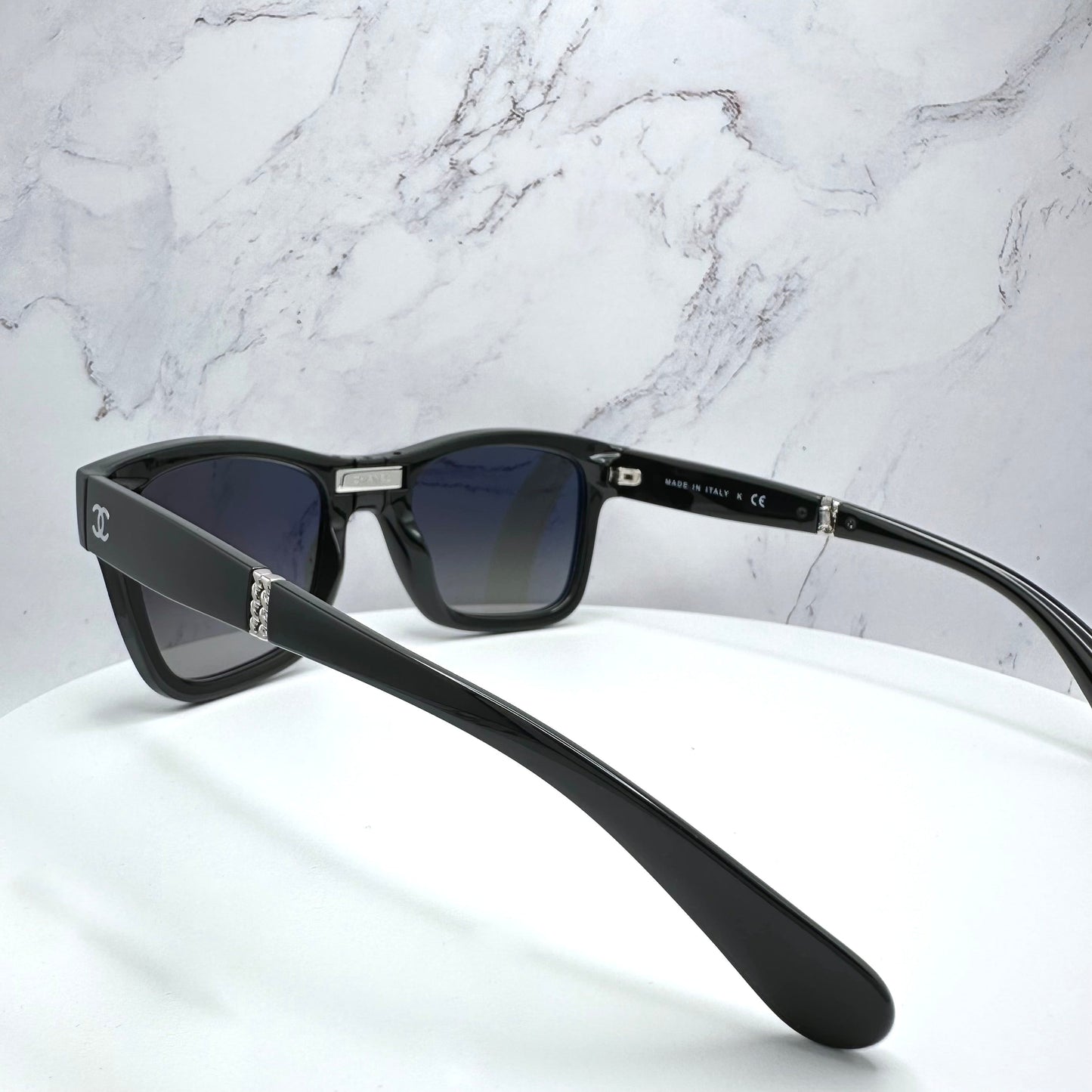 CHANEL Sunglasses Black Interlocking CC Logo Foldable 53-22-140