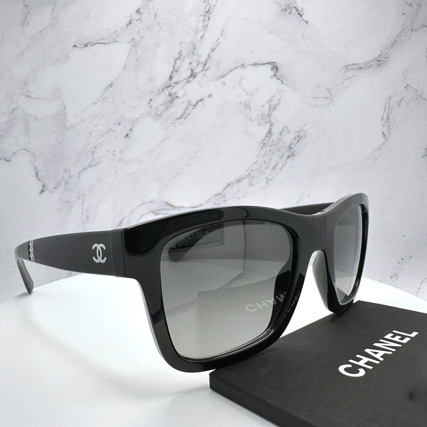 CHANEL Sunglasses Black Interlocking CC Logo Foldable 53-22-140