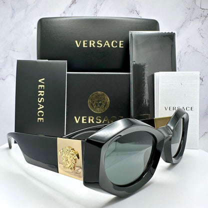 VERSACE VE4466U GB1/87 black oval women's sunglasses with medusa logo.