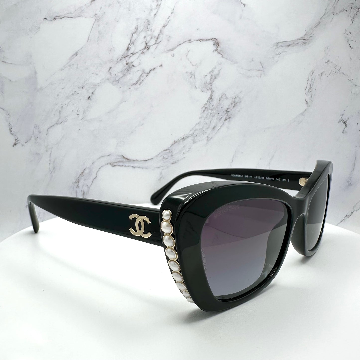 CHANEL Sunglasses Cat Eye Black CC Logo Pearl CH5481H