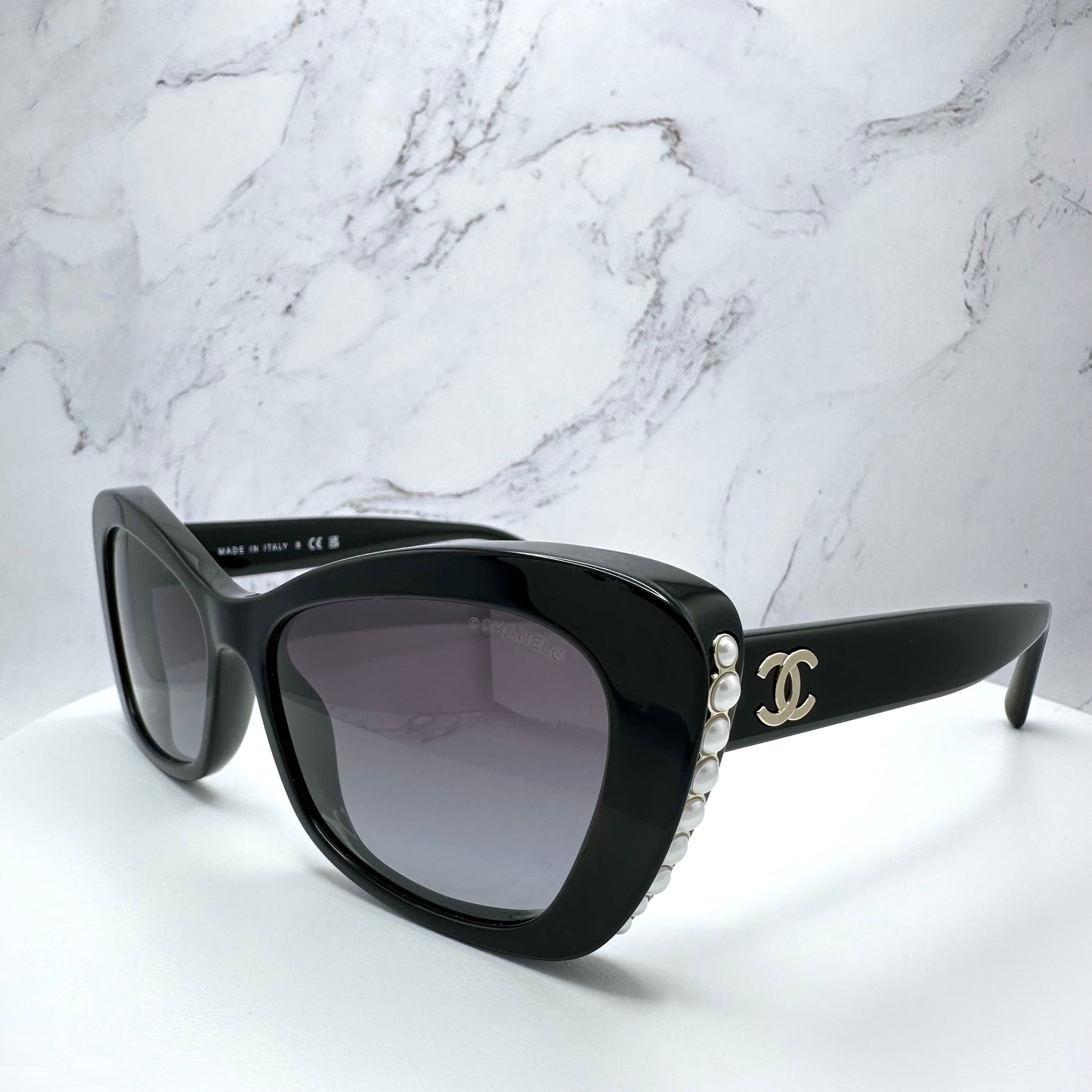 CHANEL Sunglasses Cat Eye Black CC Logo Pearl CH5481H