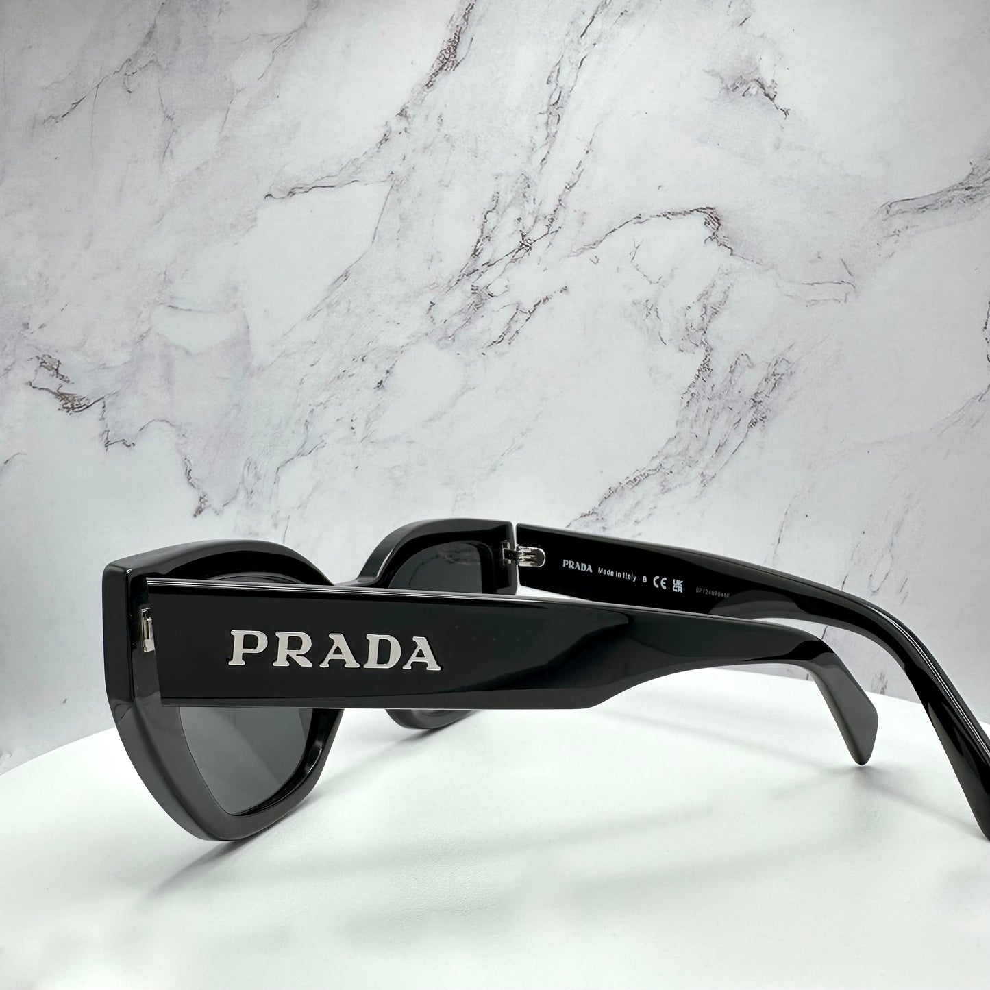 PRADA Sunglasses Black Cat Eye PRA09S Silver Logo 53mm