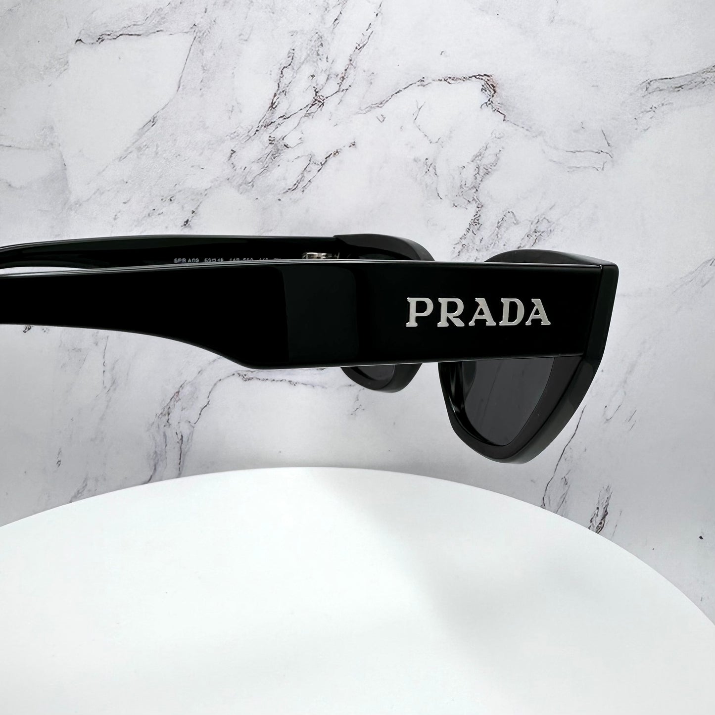 PRADA Sunglasses Black Cat Eye PRA09S Silver Logo 53mm