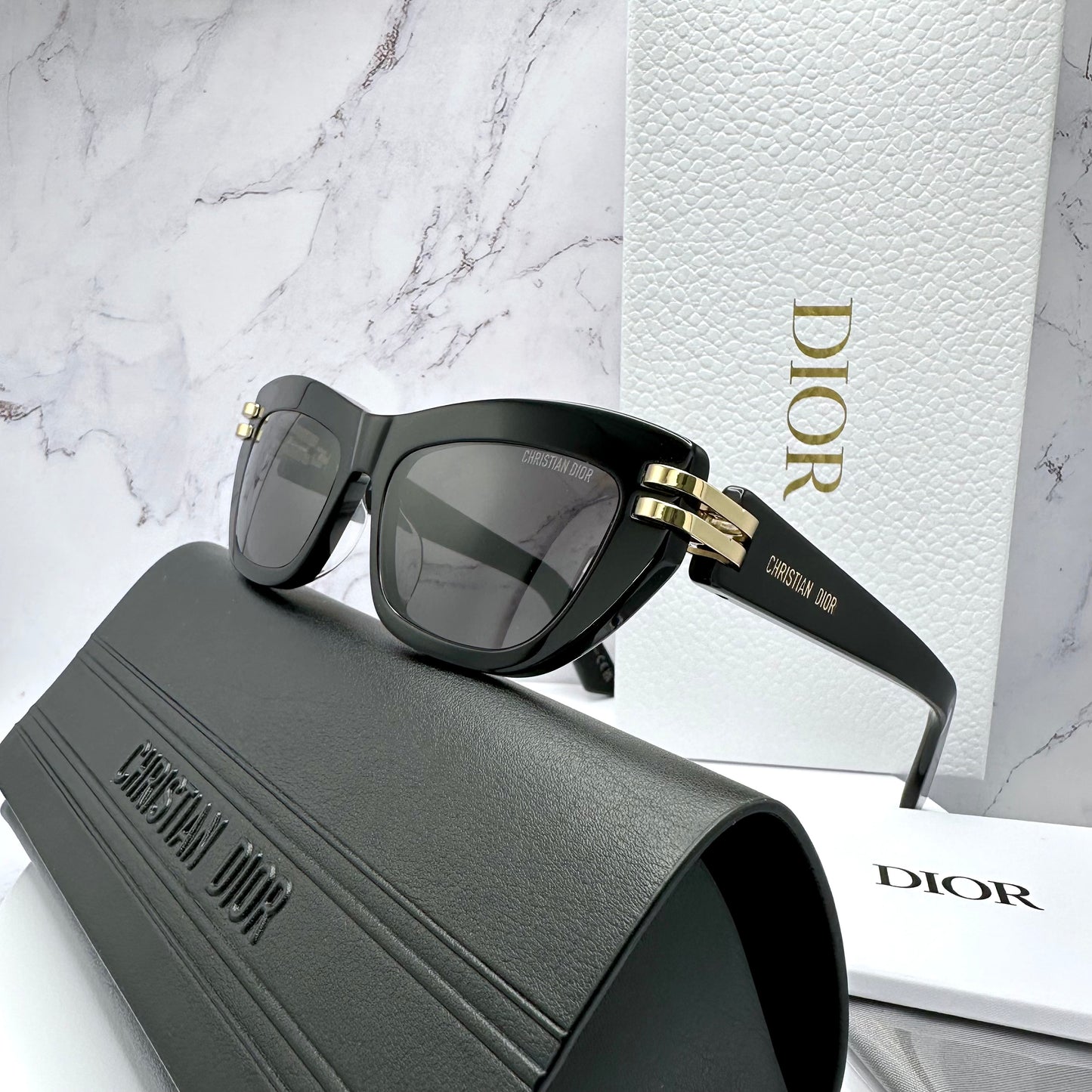 Dior Sunglasses CDior B2U Black Gold Logo Butterfly 