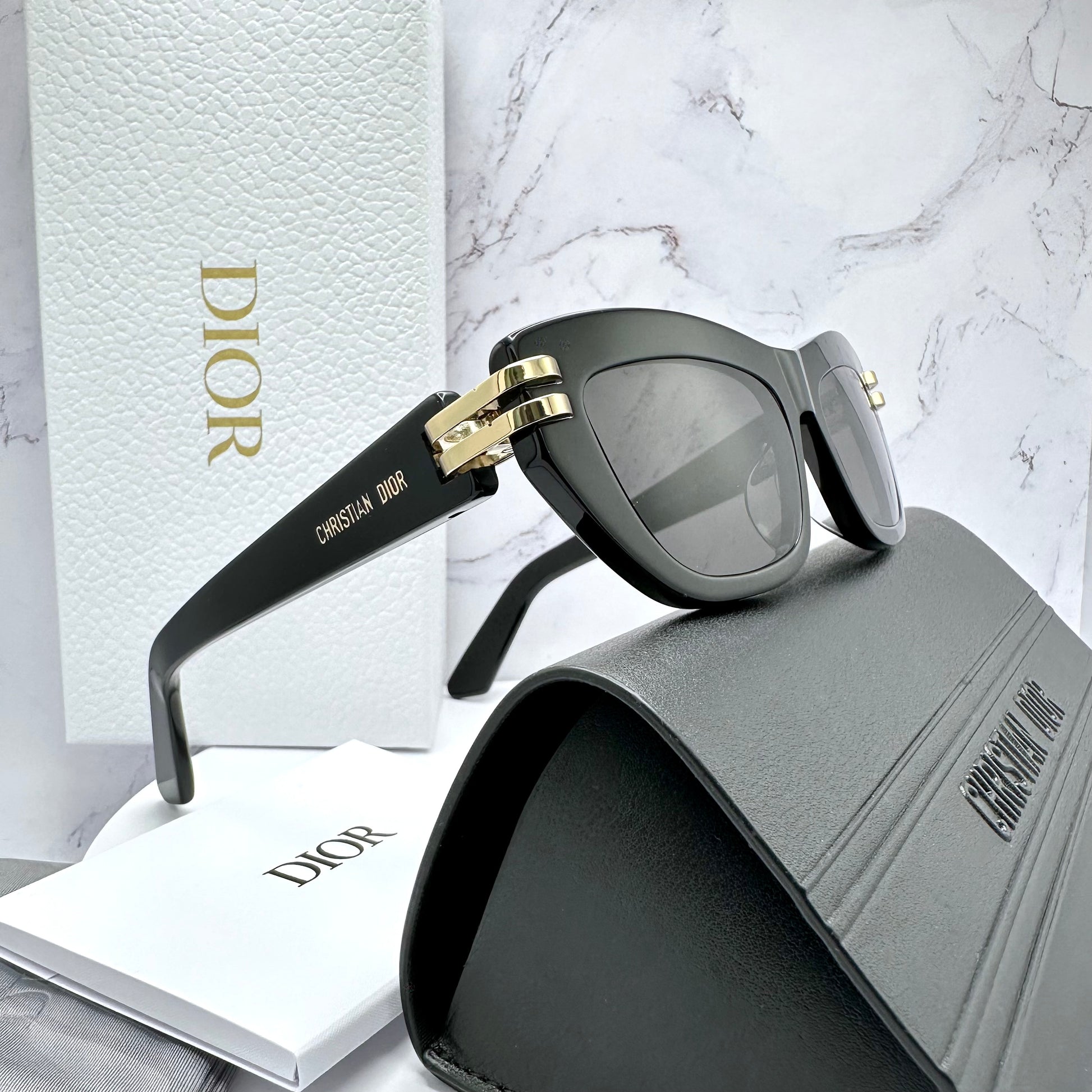 ior Sunglasses CDior B2U Black Gold Logo Butterfly