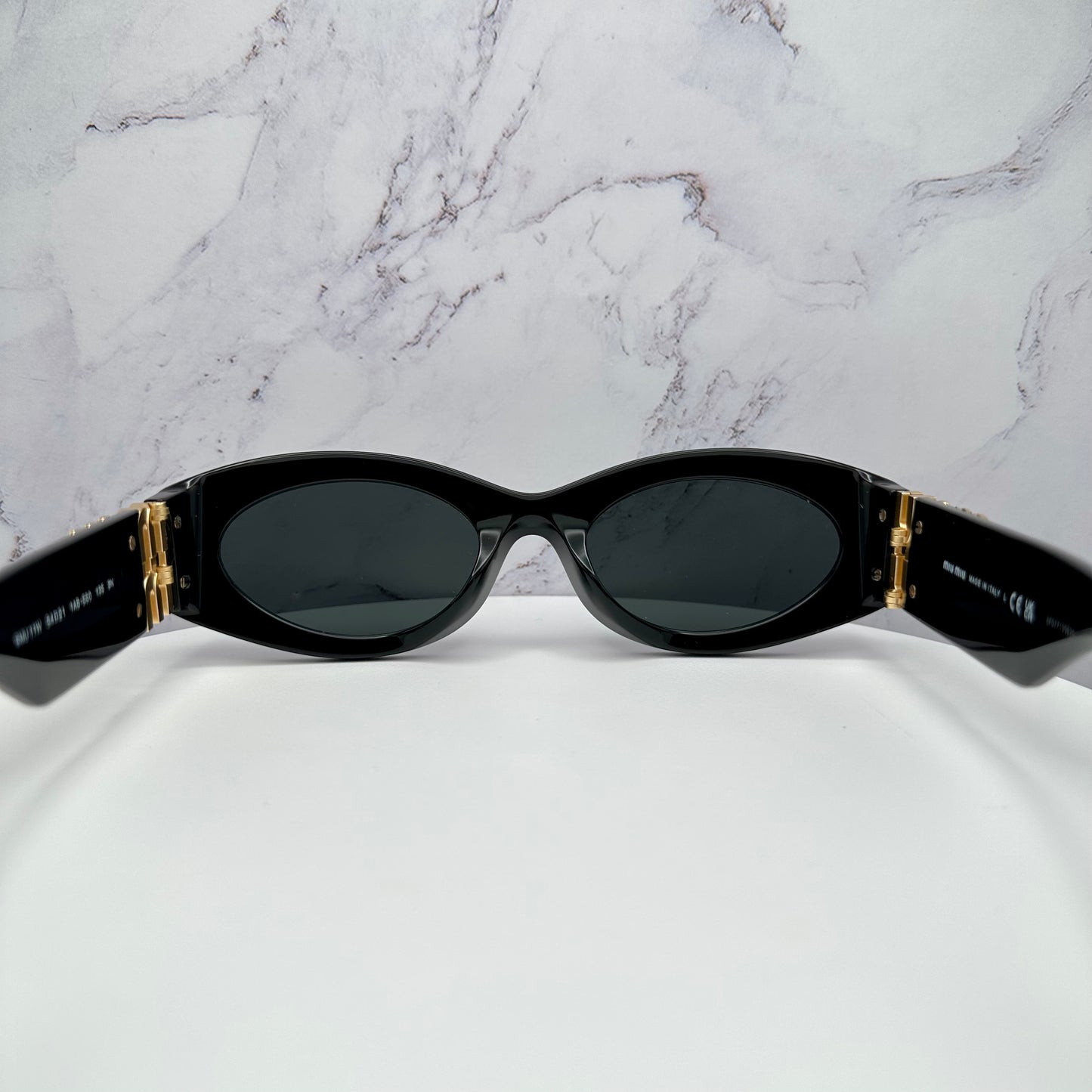 MIU MIU Sunglasses MU11WS 1AB5S0 Black Gold Oval