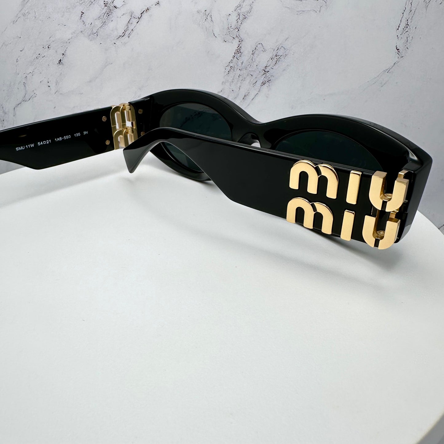 MIU MIU Sunglasses MU11WS 1AB5S0 Black Gold Oval