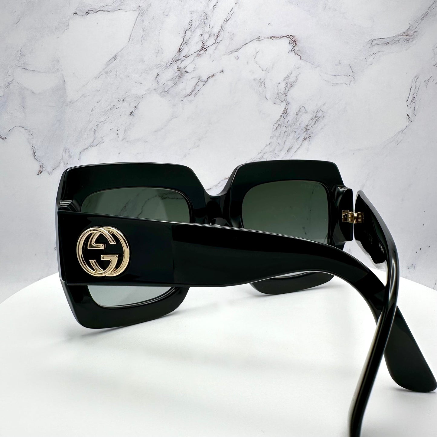 Gucci Black Gold Sunglasses Oversized Square Interlocking GG Logo GG0053SN