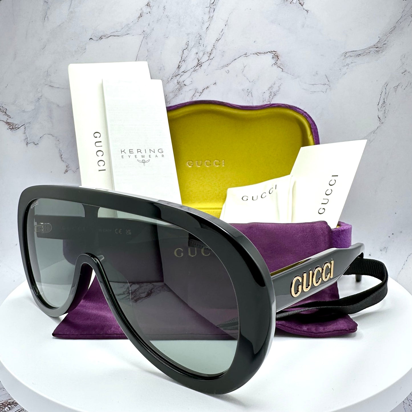 GUCCI Sunglasses Black GG1370S  001 Mask Shield Oversized Runway