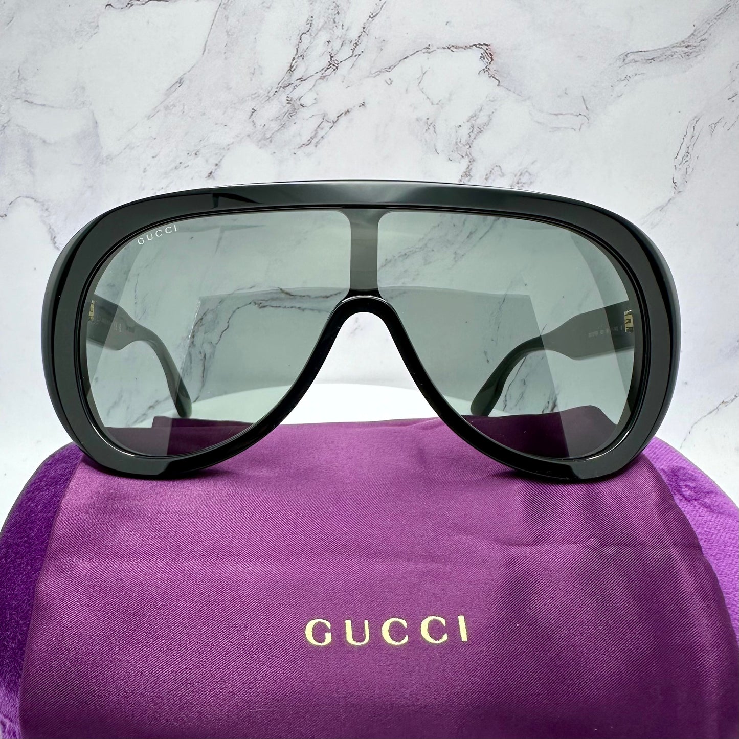 GUCCI Sunglasses Black GG1370S  001 Mask Shield Oversized Runway