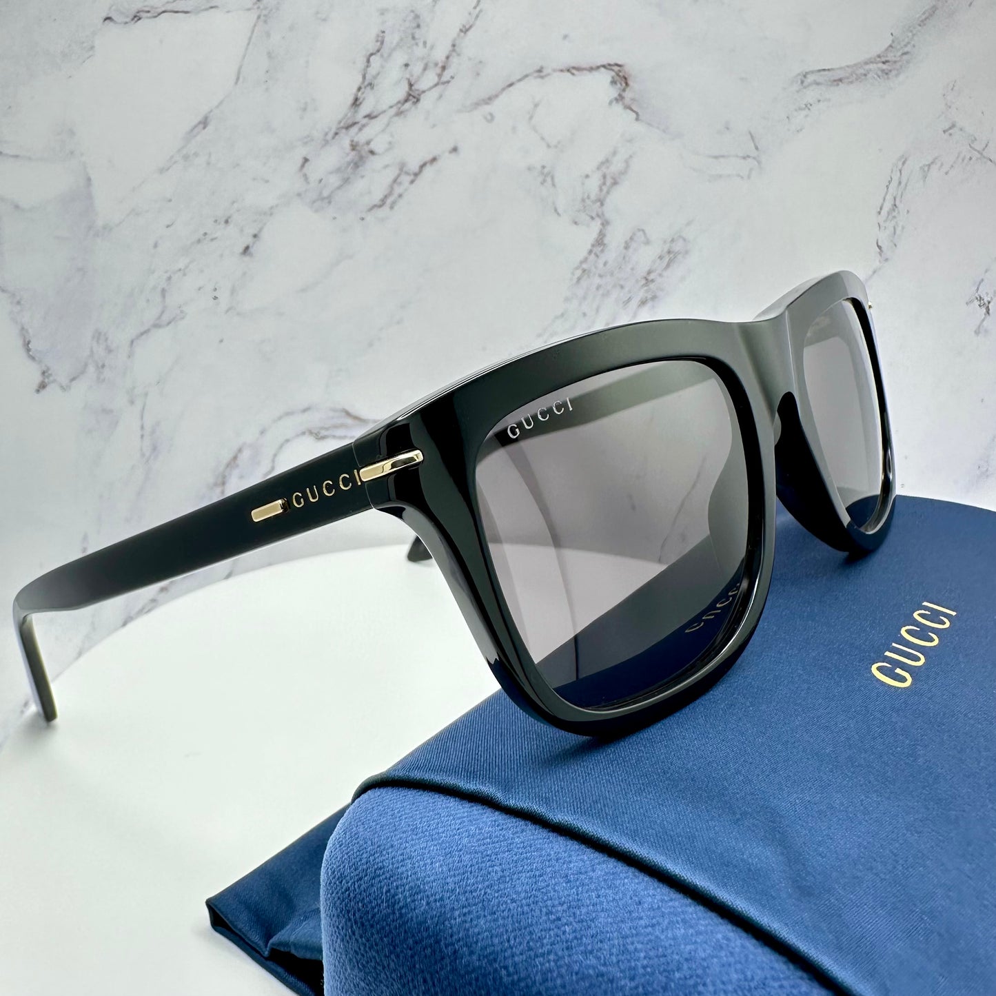 Gucci Black Gold Sunglasses Square Gold Gucci Logo GG1444S