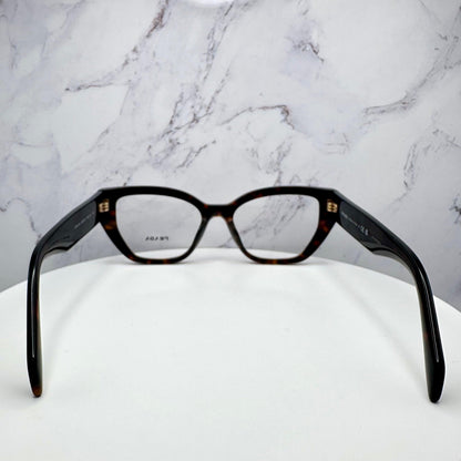 Prada 0PRA16V 17N1O1 women's brown tortoise cat eye eyeglasses gold logo back view demo lens