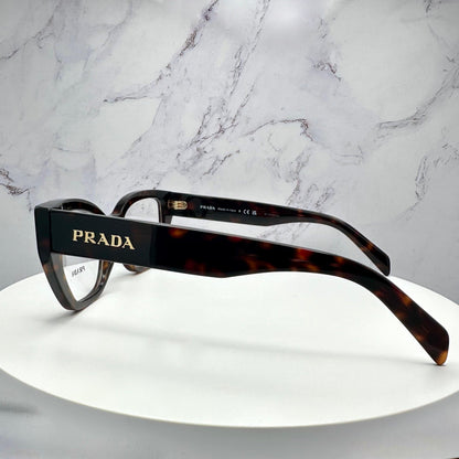Prada 0PRA16V 17N1O1 brown tortoise frame glasses for women gold metal logo side view