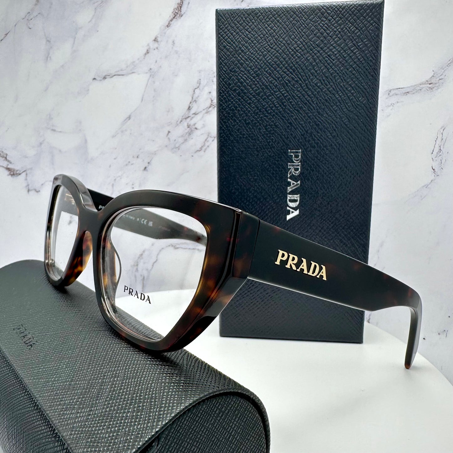 Prada Eyeglasses Brown Gold Logo Eyewear PRA16V 17N1O1